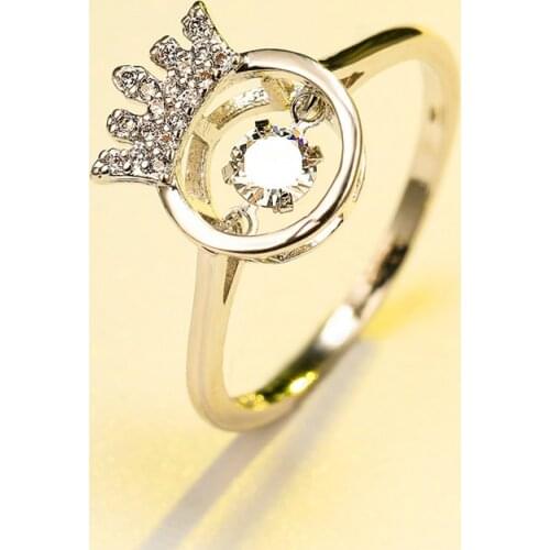 Vintage Female White Round Zircon Ring Classic Silver Color Thin Wedding Ring Cute Queen Crown Hollow Engagement Rings For Women