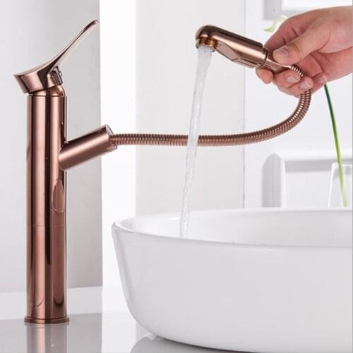 Pull out Basin Faucet Black Brass gold Bathroom Sink Faucet Single Handle Hole Deck Vintage Wash Faucet Hot Cold Mixer Tap Crane