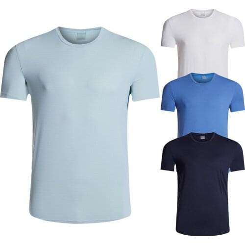 XBT14 Summer Cool Plain T-Shirts For Men Fitness 2 Fabrics Split Jointed Fast Dry Short Sleeved Sports Jerseys With Round Collar