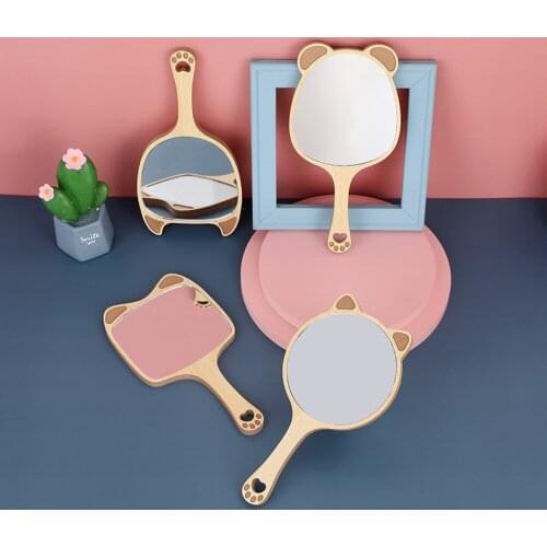 Vanity Mirror Creative Cute Animal Wooden Handle Makeup Mirror Handheld Mirro