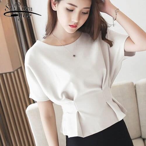 Fashion Women Tops and Blouse 2021 Korean Plus Size Chiffon Blouse Shirt Solid Batwing Sleeve Tops Shirts Ladies Clothing 3624