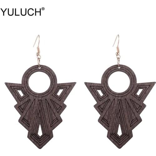 YULUCH Vintage Wooden Statement Earrings Ethnic Boho Black Red Handmade Pendant Drop Earrings For Women Lady Jewelry Accessories