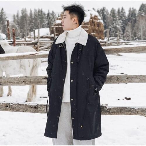 Winter Mens Lambswool Lining Thick Warm Coat Single Breasted Loose Overcoat Casual Black Gray X7