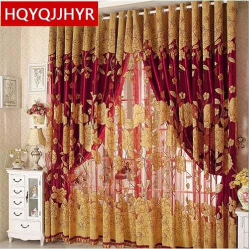 1PC curtain cloth+1PC tulle)European luxury Burnout set living room curtains bedroom curtains kitchen Ceiling curtain