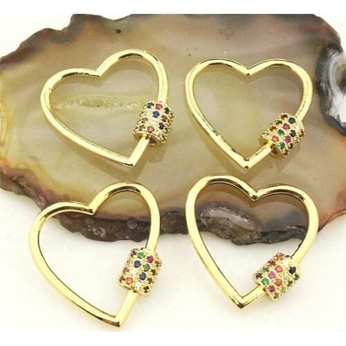 23*22mm 5pcs/lot Heart shape cz clasp,colorful cubic zirconia micro pave screw clasp charm,cz jewelry carabiner clasp component