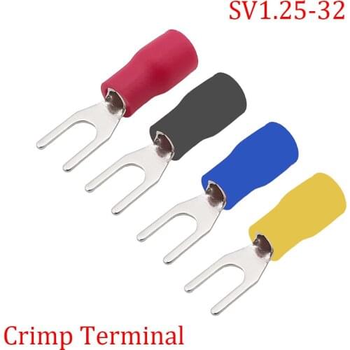 50/100Pcs SV1.25-32 Crimp Terminal Insulated Fork Spade Wire Cable Connectors SV1.25-32 Insulated Cord Pin End Crimp Terminals