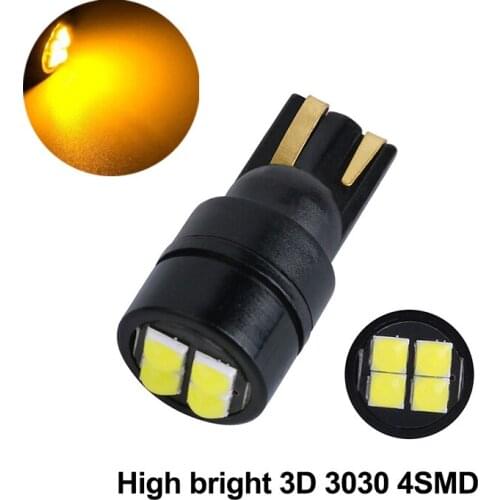 50Pcs High Bright Yellow T10 3030 4SMD LED Wedge Car Bulbs 194 168 2825 Clearance Lamps Reading License Plate Lights 12V