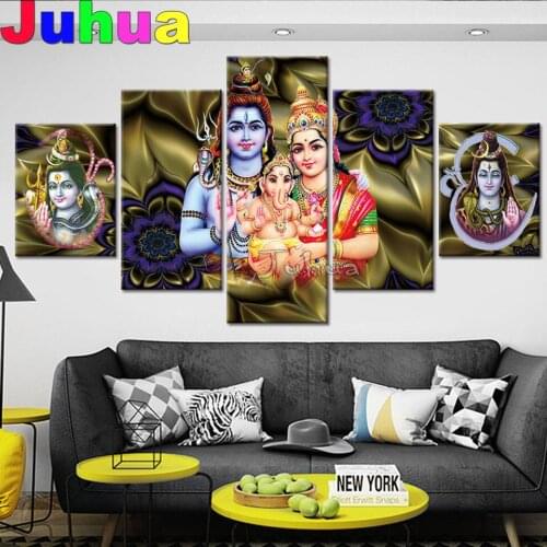 5 Piece Diamond Mosaic Shiva Ganesha Family Buddha Diamond Paintings Full square Round Crystal Diamond embroidery Multi panel