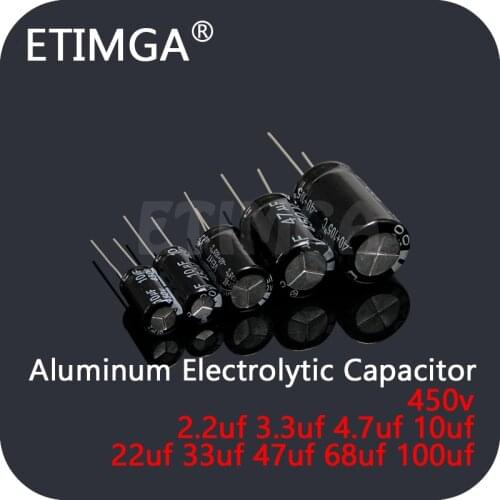 Aluminum Electrolytic Capacitor 450v 2.2uf 3.3uf 4.7uf 10uf 22uf 33uf 47uf 68uf 100uf 20% DIP Capacitors In Stock