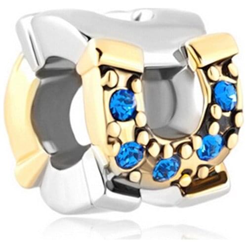 European style blue crystal big hole charm horseshoe DIY jewelry amulet charm beadsFit Pandora Bracelet Necklace