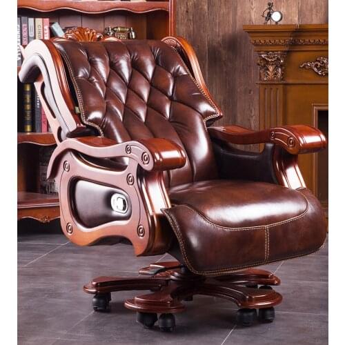 President solid wood big class chair office chair computer chair can lie down cowhide massage boss chair