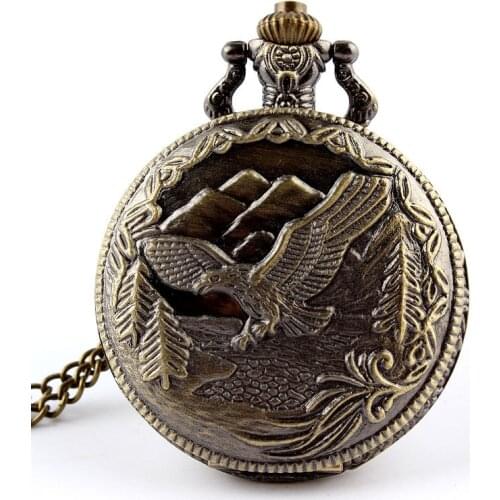 Bronze Retro Vintage Eagle Pocket Fob Watches Pendant Chain Quartz Watch Mens Womens Gifts Relogio De Bolso Drop Shipping