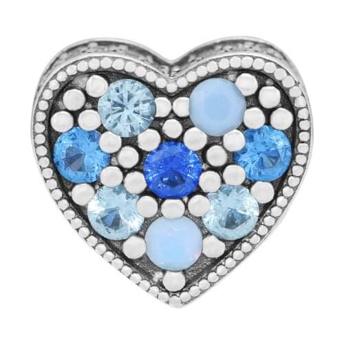 Genuine 925 Sterling Silver Bright Star Heart Charm Fits Pandora Bracelets Beads for jewelry Making Wholesale kralen pulsera