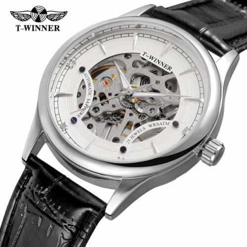 WINNER luxury brand Watch mens Mechanical leather strap male top watches men clock Waterproof men Wristwatch relogio masculino