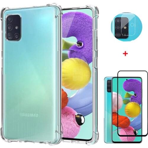 Funda/Coque/Capas For Samsung a52 A51 A71 Case,Transparent Phone Case + Glass Samsung a 71 51 Galaxy A30 A32 5G 360 Bumper Airbag Anti-Shock Protective Cover On Samsung Galaxy A51 A50 A72 A 52 Silicone Case