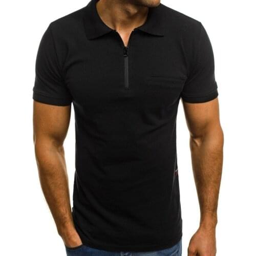 Black Mens Solid Color Turn Down Collar Polo-Shirts 2020 Summer Mens Polo-shirt Short Sleeve Zipper Up White Tops Shirts