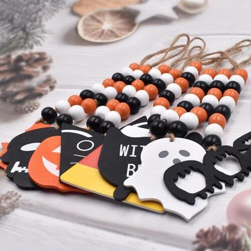 10PCS Halloween Tree Ornaments Wood Bead Garland Farmhouse Wall Hanging Garland for Halloween Shelf Display