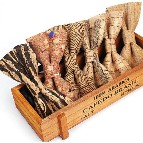 Cork Wood Stripe Bow Tie Wooden Plaid Bow Ties Mens Novelty Handmade Solid Bowtie For Men Wedding Party Accessories Neckwear