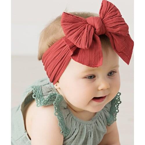 Baby Nylon Headband Big Cable Knit Turban Wide Nylon Head Wrap Double-deck Bow Hair Accessories One Size Fit All JFNY217