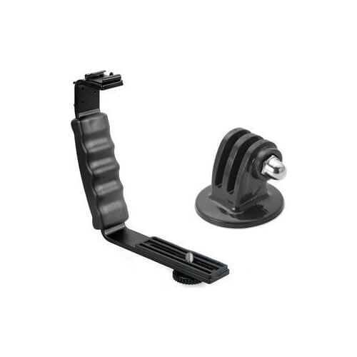 Dual Shoe Microphone / Video Light L Bracket Mount w/ 2 Standard Flash Hot Shoes