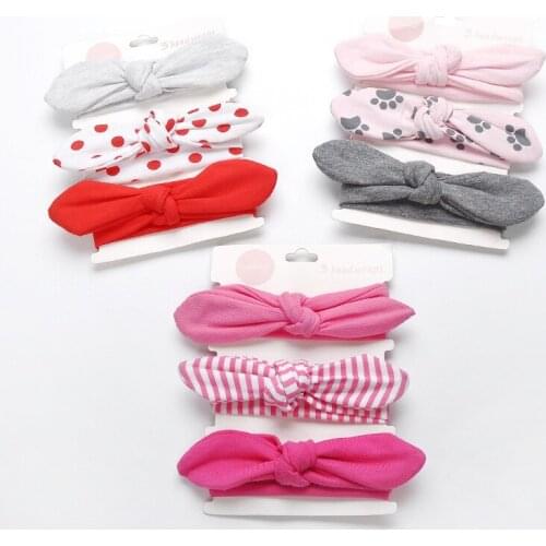 FASACC 3PCS/lot Kids Girls Headband Ear Hairband Elastic Bow Knot Headwear Baby Hair Accessories for Child Turban A86