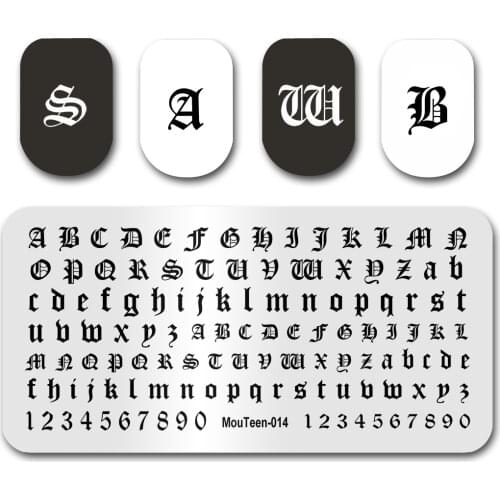 Hot Nail Art Stamping MouTeen014 Goth Letter Gothic Style Words Nail Stamping Plates Manicure Stencil Set For Nail Stamping