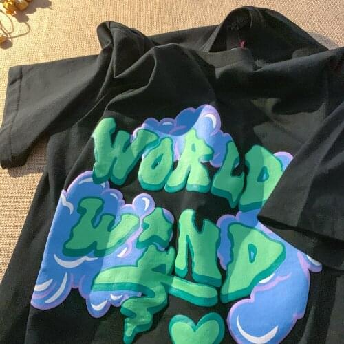 Summer college style cartoon print half-sleeved mid-length loose cotton T-shirt all-match casual women