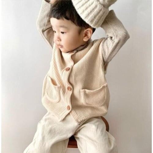 Classic Retro Plain Beige Waffle Baby Girls Boys Vest All-match Sleeveless Outerwear Cardigan Texture Waistcoat Unisex Kids 21