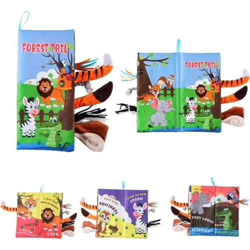 Infant Enlightenment Education Books 3D Cloth Books Kids Learning Education Activity Jungle Animal Tail Flexible Tear Resistant