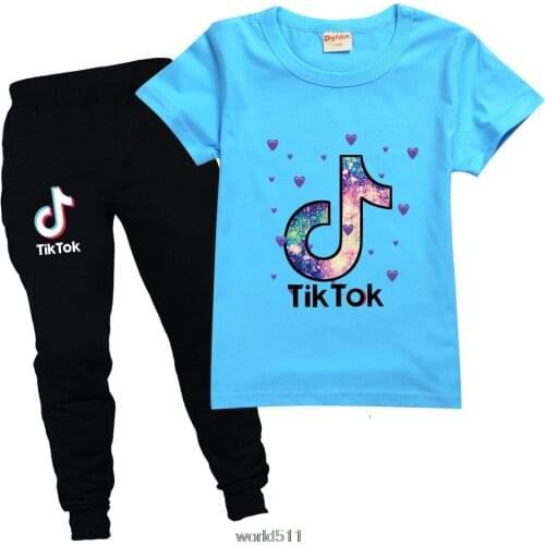 Tik Tok Girls Casual Clothes sets Kids T Shirts Cotton Tees Suits Girls t shirt Costume Boys Clothes Children Clothing