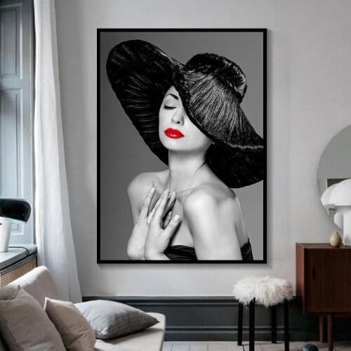 Beauty Woman with Red Lips Wall Art Canvas Poster Painting Posters and Prints Wall Art Pictures for Home Decor (No Frame)