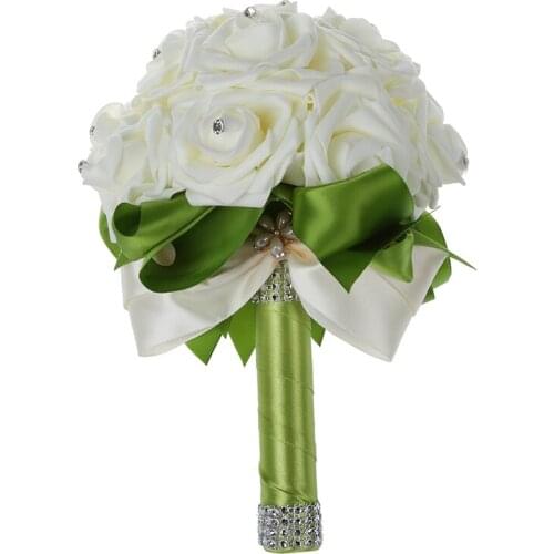 Beautiful Wedding Bouquet Bridal Bridesmaid Flower wedding bouquet artificial flower rose bouquet white bridal bouquets-Green Ri