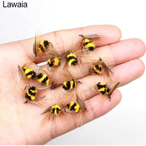 Lawaia Fishing Lure Bumble Bee Fly Bionic Bee Bait Fly Baits Length About 15mm 10 Hook Fly Fishing Hook Mini Lure Fishing Tackle