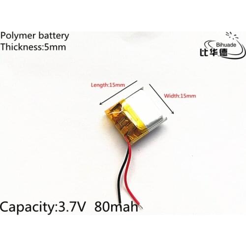 3.7V 80mAh 501515 Lithium Polymer LiPo Rechargeable Battery ion cells For Mp3 Mp4 Mp5 DIY PAD DVD E-book bluetooth headset