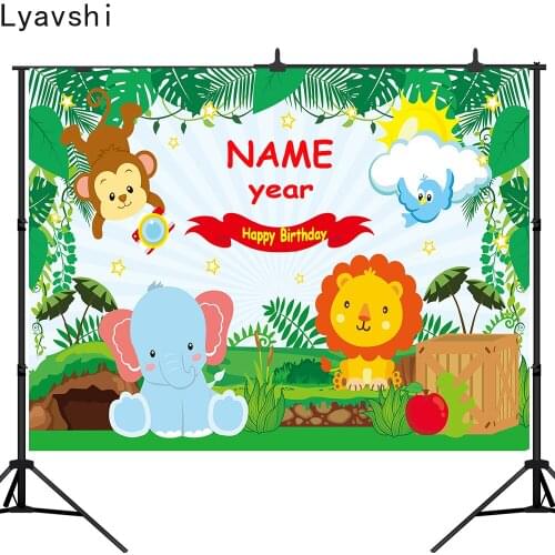 Lyavshi Jungle Safari Photo Background Animals Forest Photography Backdrop Baby 1 Birthday Party Banner Decoration customized