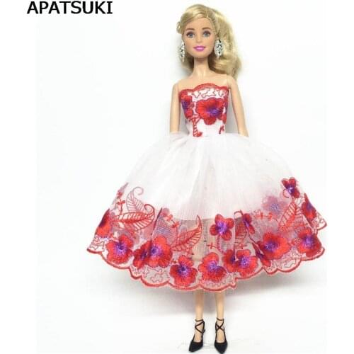 Red Flower Fashion Off-shoulder Clothes For Barbie Doll 1:6 One-piece Party Dress For 1/6 BJD Dolls Accessories Kids Toy