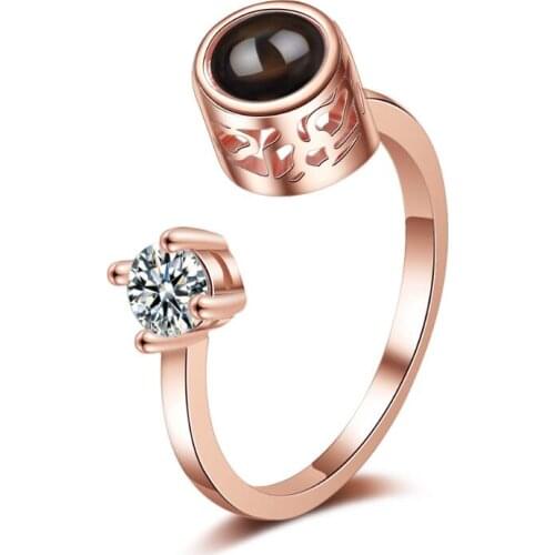 Fashion 100 Language Projection Round Zircon Opening Rings For Women Jewelry Accessories Party Gift SAR91