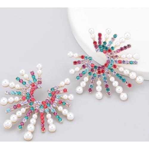 Fashion Trend Multi-color Rhinestone Imitation Pearl Earrings Ladies Dinner Jewelry Statement Earring Accessories