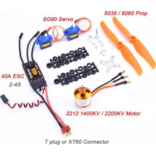 A2212 2212 1400KV / 2200KV Brushless Motor 40A ESC 6035 / 8060 Propeller SG90 9G Micro Servo for RC Fixed Wing Plane Helicopter