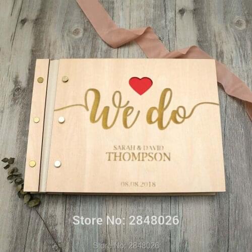 We do engraved wedding guestbook,Custom wooden Wedding Romantic guest book, personalized Script sign in album