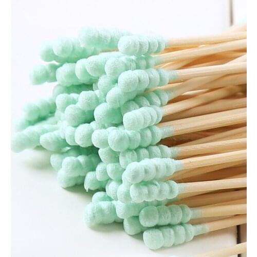 100Pcs/Bag Double Head Disposable Makeup Cotton Swab Soft Cotton Buds For Medical Wood Sticks Nose Ears Cleaning Tool