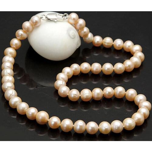 8-9MM Real Natural Pink Akoya Cultured Pearl necklace 18