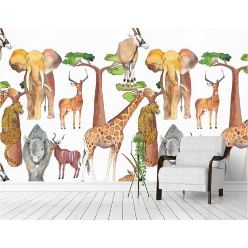 Custom photo 3d wallpaper European style watercolor hand painted African animals decor 3d wall murals wallpaper for walls 3 d