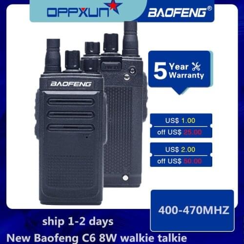 OPPXUN For Baofeng C6 Ham Transmitter UHF 400-470MHZ 8W Portable Walkie Talkie for Hotel Bank Store Super Market Two Way Radio