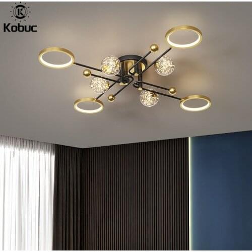 Kobuc Black Gold Ceiling Chandelier Light Fixtures Living Room Bedroom 4//8 Head Light Dimmable Lampled Decoration Lamp 110 220v