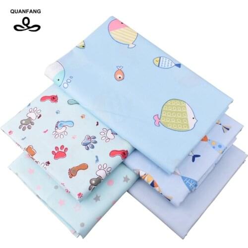 QUANDONG Blue series Twill Cotton Fabric For Quilting Patchwork DIY quilts Cloth Sewing Baby Children 5pcs/lot OR Half meter/pie
