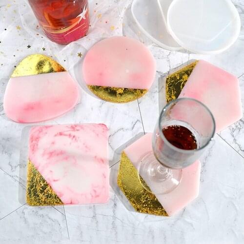 DIY Round Coaster New Geometric Epoxy Resin Silicone Mold Mat Handmade Crafts Making Transparent Square Round Coaster