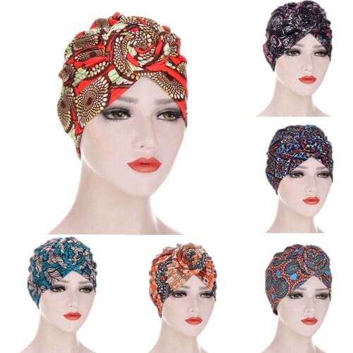 Women Fashion Spiral Turban Hat Sleep Muslim Resuable Head Cover Night Cap Headscarf Round Flower Folds Bonnet Spiral Turban Hat