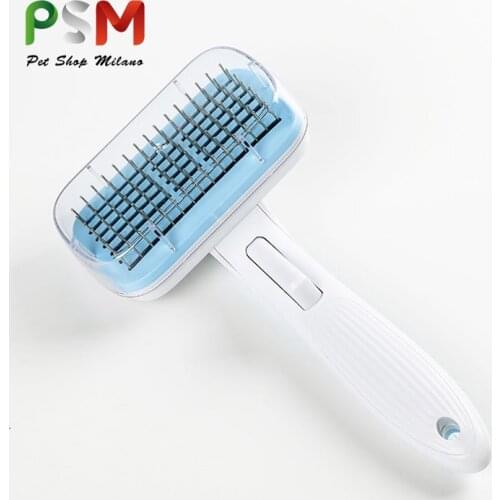 PSM Self-cleaning button dog brush Stainless steel round head pet hair remover lice comb dog grooming dogs accessoires