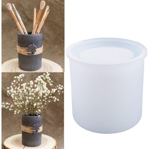 Silicone Mold for DIY Cylinder Flower Pot Pen Holder Mould Handmade UV Epoxy Resin Concrete Ceramic Clay Casting Mold Home Decor